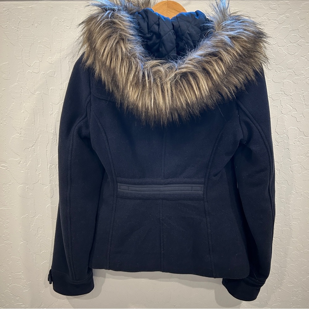 Abercrombie & Fitch Black Pea Coat with Faux Fur Hood